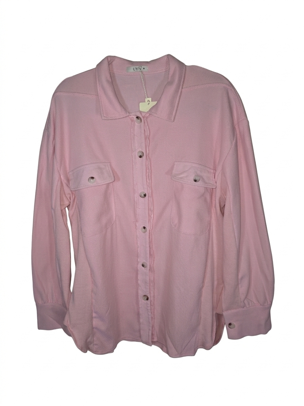 Pink Waffle Knit Shacket Oversized Button Down Shirt Jacket Soft Cozy Layering - Picture 2 of 10
